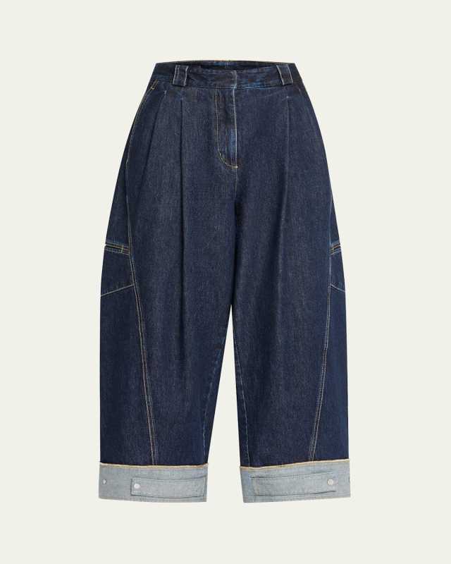 Curved Wide-Leg Cropped Jeans